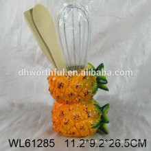 Ceramic utensil holder with pineapple design for kitchen